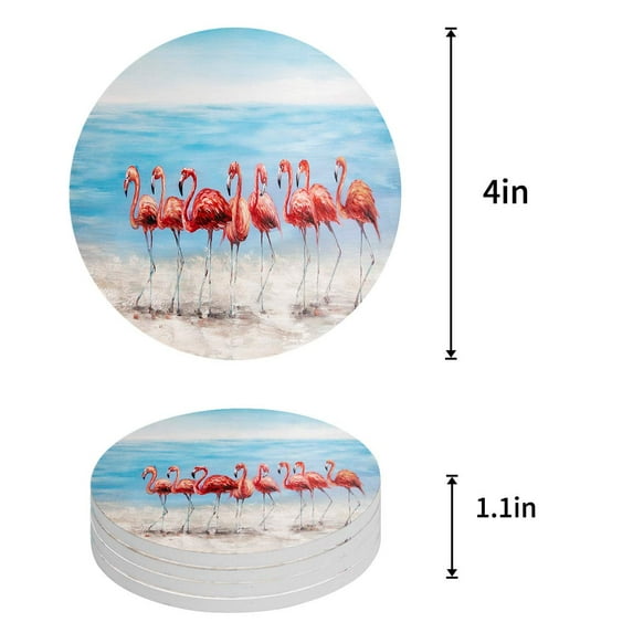 FMSHPON Palm Tree Beach Blue Sea Ocean Tropical Coconut Set of 6 Round Coaster for Drinks, Absorbent Ceramic Stone Coasters Cup Mat with Cork Base for Home Kitchen Room Coffee Table Bar Decor