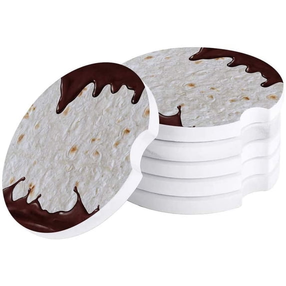 FMSHPON Pancake Food Chocolate Sauce Set of 2 Car Coaster for Drinks, Absorbent Ceramic Stone Coasters Cup Mat with Cork Base for Home Kitchen Room Coffee Table Bar Decor