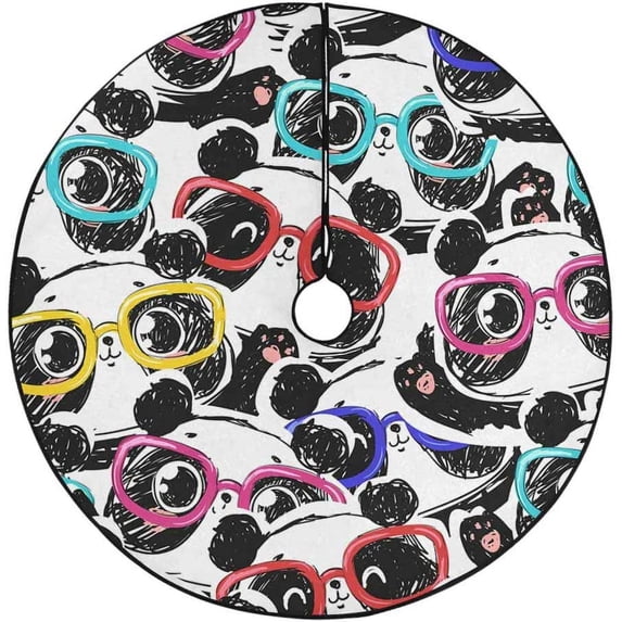 FMSHPON PandaGlasses Pattern Xmas Christmas Tree Skirt Stand Mat for Holiday Party Decoration Indoor Outdoor 48 inches