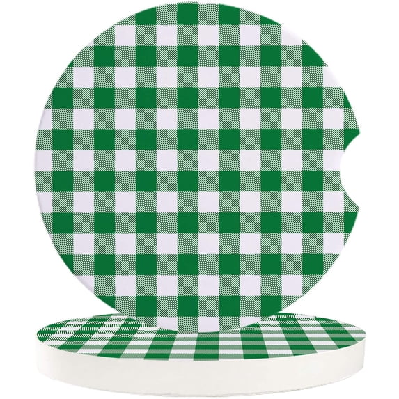 FMSHPON Pastoral Style Green Lattice Set of 6 Car Coaster for Drinks, Absorbent Ceramic Stone Coasters Cup Mat with Cork Base for Home Kitchen Room Coffee Table Bar Decor