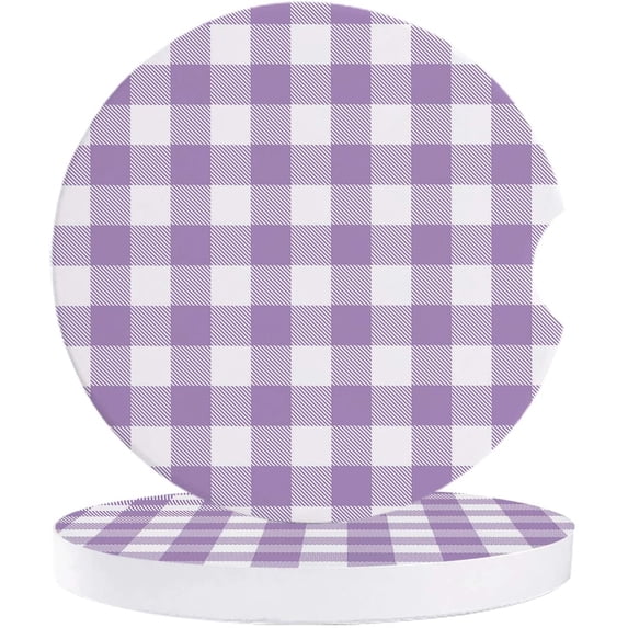 FMSHPON Pastoral Style Purple Lattice Set of 6 Car Coaster for Drinks, Absorbent Ceramic Stone Coasters Cup Mat with Cork Base for Home Kitchen Room Coffee Table Bar Decor