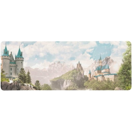 FMSHPON Path to The Castle Fairytale Mountain Landscape Extra Extended Large Gaming Mouse Pad Mat Desk Pad Keyboard Mat 31.5x12 inch