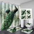 thumbnail image 1 of FMSHPON Peacock 4 Piece Bathroom Set Shower Curtain Bath Rug Contour Mat and Toilet Lid Cover, 1 of 8
