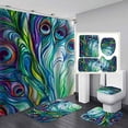thumbnail image 1 of FMSHPON Peacock 4 Piece Bathroom Set Shower Curtain Bath Rug Contour Mat and Toilet Lid Cover, 1 of 8