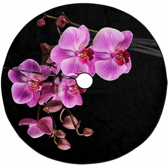 FMSHPON Pink Cultivated Orchid Xmas Christmas Tree Skirt Stand Mat for Holiday Party Decoration Indoor Outdoor 36 inches