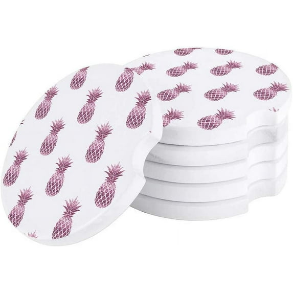 FMSHPON Pink Pineapple Tropical Fruit Set of 2 Car Coaster for Drinks, Absorbent Ceramic Stone Coasters Cup Mat with Cork Base for Home Kitchen Room Coffee Table Bar Decor