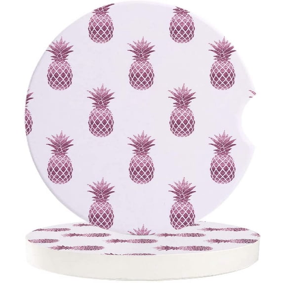 FMSHPON Pink Pineapple Tropical Fruit Set of 6 Car Coaster for Drinks, Absorbent Ceramic Stone Coasters Cup Mat with Cork Base for Home Kitchen Room Coffee Table Bar Decor