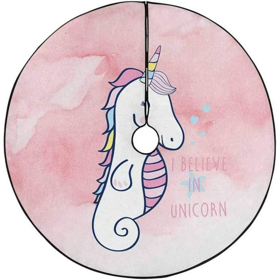 FMSHPON Pink Watercolor Unicorn Xmas Christmas Tree Skirt Stand Mat for Holiday Party Decoration Indoor Outdoor 48 inches