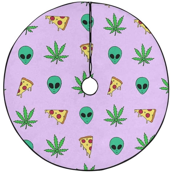 FMSHPON Pizza Leaf Xmas Christmas Tree Skirt Stand Mat for Holiday Party Decoration Indoor Outdoor 48 inches