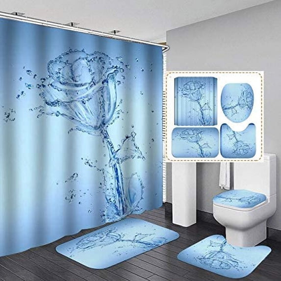 FMSHPON Plants Flowers 4 Piece Bathroom Set Shower Curtain Bath Rug Contour Mat and Toilet Lid Cover