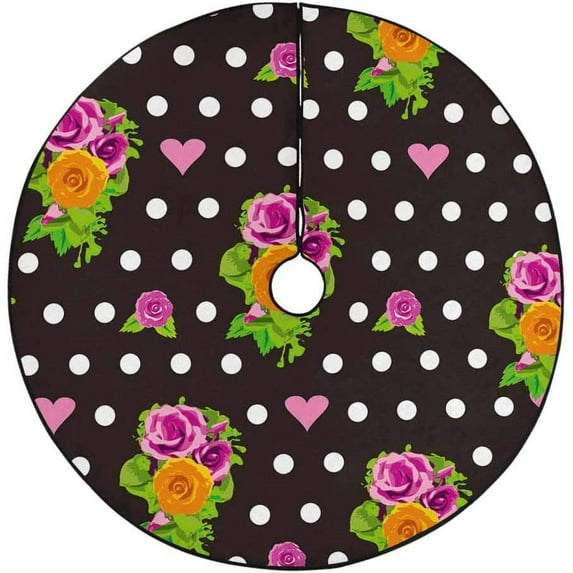 FMSHPON Polka Dots Rose Xmas Christmas Tree Skirt Stand Mat for Holiday Party Decoration Indoor Outdoor 36 inches