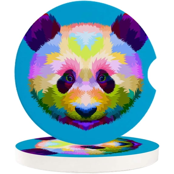 FMSHPON Pop Art Colorful Panda Blue Set of 6 Car Coaster for Drinks, Absorbent Ceramic Stone Coasters Cup Mat with Cork Base for Home Kitchen Room Coffee Table Bar Decor