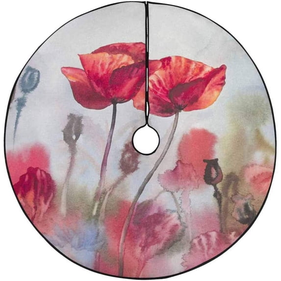 FMSHPON Poppy Art Xmas Christmas Tree Skirt Stand Mat for Holiday Party Decoration Indoor Outdoor 48 inches
