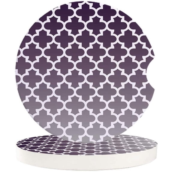 FMSHPON Purple and Gray Gradient Retro Moroccan Pattern Set of 6 Car Coaster for Drinks, Absorbent Ceramic Stone Coasters Cup Mat with Cork Base for Home Kitchen Room Coffee Table Bar Decor