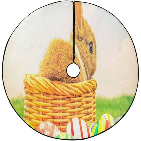 FMSHPON RabbitEaster Egg Xmas Christmas Tree Skirt Stand Mat for Holiday Party Decoration Indoor Outdoor 48 inches