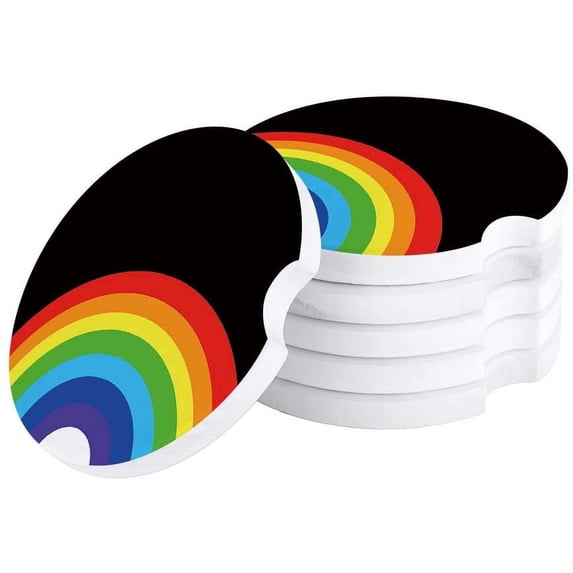 FMSHPON Rainbow Black Set of 2 Car Coaster for Drinks, Absorbent Ceramic Stone Coasters Cup Mat with Cork Base for Home Kitchen Room Coffee Table Bar Decor