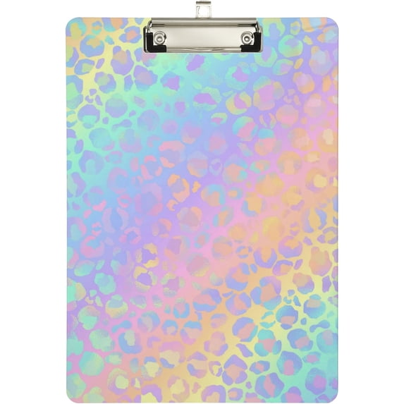 FMSHPON Rainbow Leopard Print Clipboard Hardboard Wood Nursing Clip Board and Pull for Standard A4 Letter 13x9 inches
