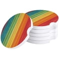 thumbnail image 1 of FMSHPON Rainbow Retro Wood Grain Set of 2 Car Coaster for Drinks, Absorbent Ceramic Stone Coasters Cup Mat with Cork Base for Home Kitchen Room Coffee Table Bar Decor, 1 of 5