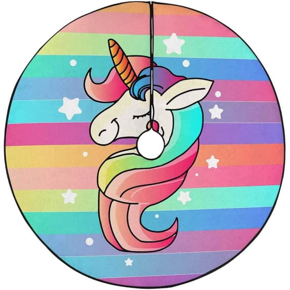 FMSHPON Rainbow Stripes Unicorn Xmas Christmas Tree Skirt Stand Mat for Holiday Party Decoration Indoor Outdoor 36 inches