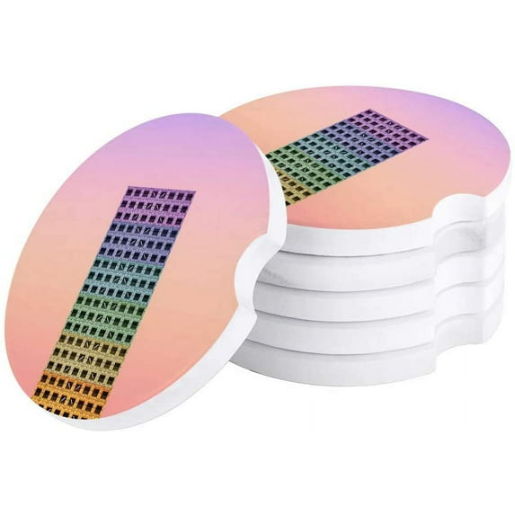 FMSHPON Rainbow Style Building Gradient Set of 4 Car Coaster for Drinks, Absorbent Ceramic Stone Coasters Cup Mat with Cork Base for Home Kitchen Room Coffee Table Bar Decor