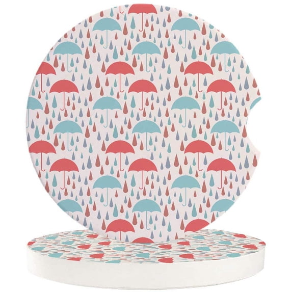 FMSHPON Rainy Day Colorful Umbrella Pattern Set of 6 Car Coaster for Drinks, Absorbent Ceramic Stone Coasters Cup Mat with Cork Base for Home Kitchen Room Coffee Table Bar Decor