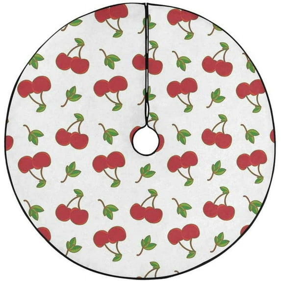 FMSHPON Red Cartoon Cherry Xmas Christmas Tree Skirt Stand Mat for Holiday Party Decoration Indoor Outdoor 48 inches