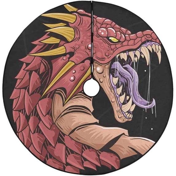FMSHPON Red Dragon Xmas Christmas Tree Skirt Stand Mat for Holiday Party Decoration Indoor Outdoor 48 inches