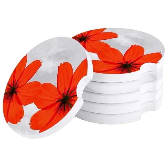 FMSHPON Red Flower under Dark Clouds Set of 4 Car Coaster for Drinks, Absorbent Ceramic Stone Coasters Cup Mat with Cork Base for Home Kitchen Room Coffee Table Bar Decor