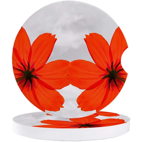 FMSHPON Red Flower under Dark Clouds Set of 6 Car Coaster for Drinks, Absorbent Ceramic Stone Coasters Cup Mat with Cork Base for Home Kitchen Room Coffee Table Bar Decor