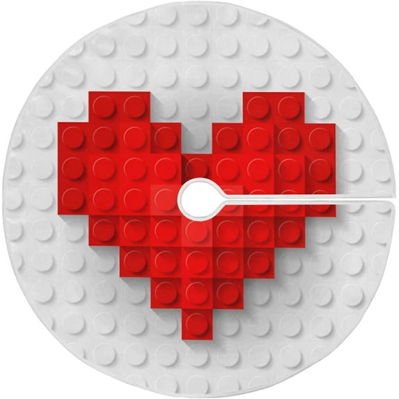 FMSHPON Red Heart Building Blocks Xmas Christmas Tree Skirt Stand Mat for Holiday Party Decoration Indoor Outdoor 36 inches