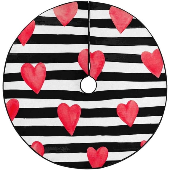 FMSHPON Red Heart Stripe Xmas Christmas Tree Skirt Stand Mat for Holiday Party Decoration Indoor Outdoor 36 inches