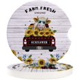 thumbnail image 1 of FMSHPON Red Plaid Truck and Sunflower Cow on Wooden Grain Set of 6 Car Coaster for Drinks, Absorbent Ceramic Stone Coasters Cup Mat with Cork Base for Home Kitchen Room Coffee Table Bar Decor, 1 of 5