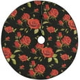 thumbnail image 1 of FMSHPON Red Rose Xmas Christmas Tree Skirt Stand Mat for Holiday Party Decoration Indoor Outdoor 48 inches, 1 of 3
