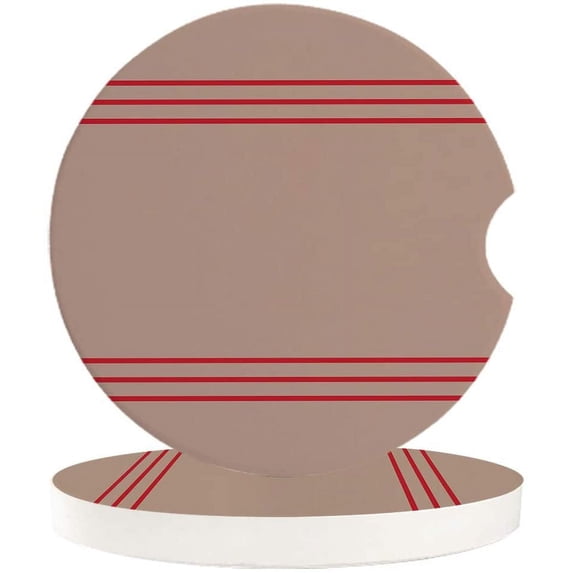 FMSHPON Red Stripe Vintage Brown Set of 6 Car Coaster for Drinks, Absorbent Ceramic Stone Coasters Cup Mat with Cork Base for Home Kitchen Room Coffee Table Bar Decor
