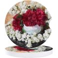 thumbnail image 1 of FMSHPON Red White Flowers in A Vase Set of 6 Car Coaster for Drinks, Absorbent Ceramic Stone Coasters Cup Mat with Cork Base for Home Kitchen Room Coffee Table Bar Decor, 1 of 5