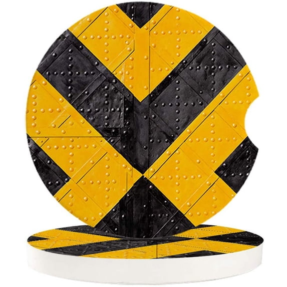 FMSHPON Retro Black and Yellow Door Set of 6 Car Coaster for Drinks, Absorbent Ceramic Stone Coasters Cup Mat with Cork Base for Home Kitchen Room Coffee Table Bar Decor