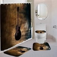 thumbnail image 1 of FMSHPON Retro Guitar 4 Piece Bathroom Set Shower Curtain Bath Rug Contour Mat and Toilet Lid Cover, 1 of 8