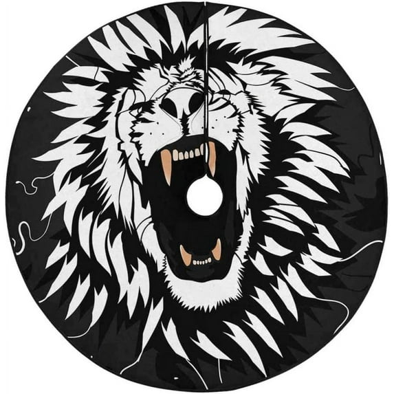 FMSHPON Roaring Lion Xmas Christmas Tree Skirt Stand Mat for Holiday Party Decoration Indoor Outdoor 36 inches