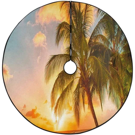 FMSHPON Sea Palms Beach Xmas Christmas Tree Skirt Stand Mat for Holiday Party Decoration Indoor Outdoor 36 inches