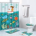 thumbnail image 1 of FMSHPON Sea Voyage Rabbit Dear Creatures 4 Piece Bathroom Set Shower Curtain Bath Rug Contour Mat and Toilet Lid Cover, 1 of 8