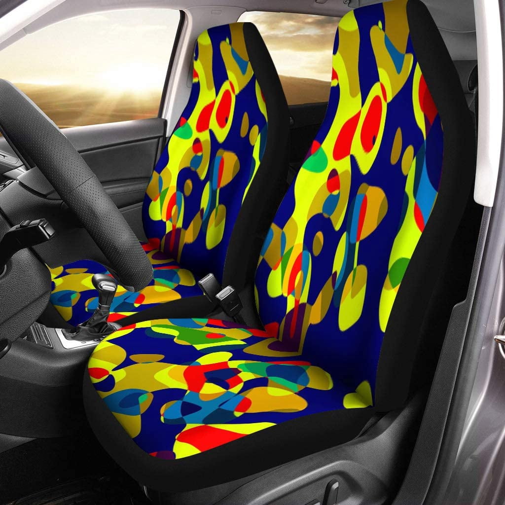 Dremagia Tie Dye Car Seat Covers - 2 Piece Front Set, Tribal Swirl Pattern, Polyester Fabric Protectors For Trucks, SUVs, Sedans
