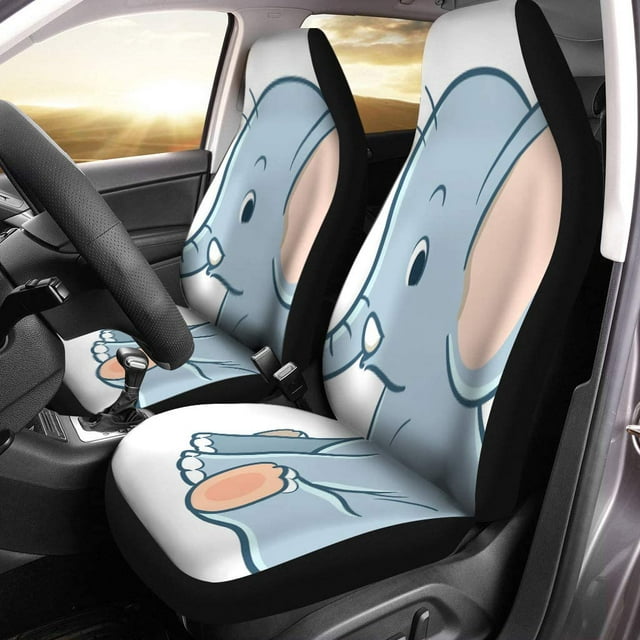 FMSHPON Set of 2 Car Seat Covers Cartoon Character of Sitting Cute Baby Elephant for Children Universal Auto Front Seats Protector Fits for Car,SUV Sedan,Truck