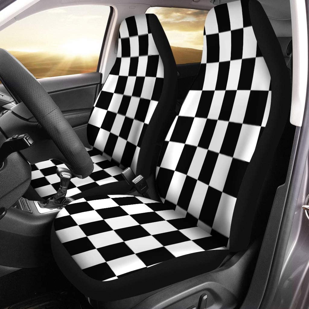 FMSHPON Set of Car Seat Covers Checkered Pattern Checker Race  Checkerboard Vintage Abstract Auto Universal Auto Front Seats Protector Fits  for Car,SUV Sedan,Truck