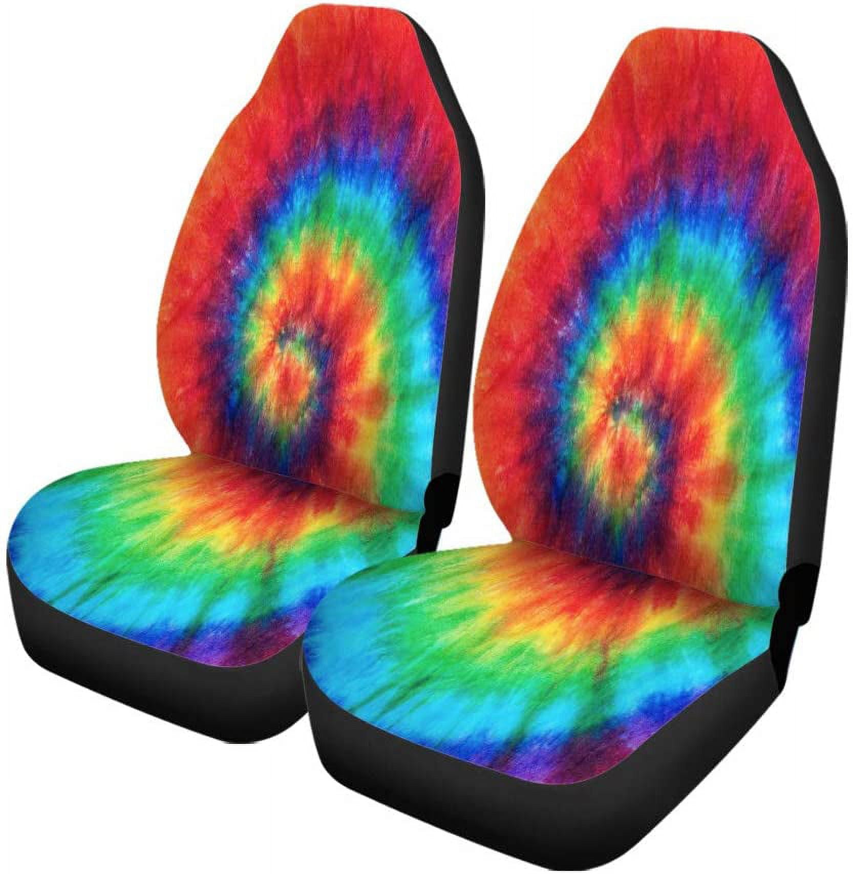 FMSHPON Set of 2 Car Seat Covers Colorful Rainbow Spiral Tie Dye Pattern Color Dyed Batik