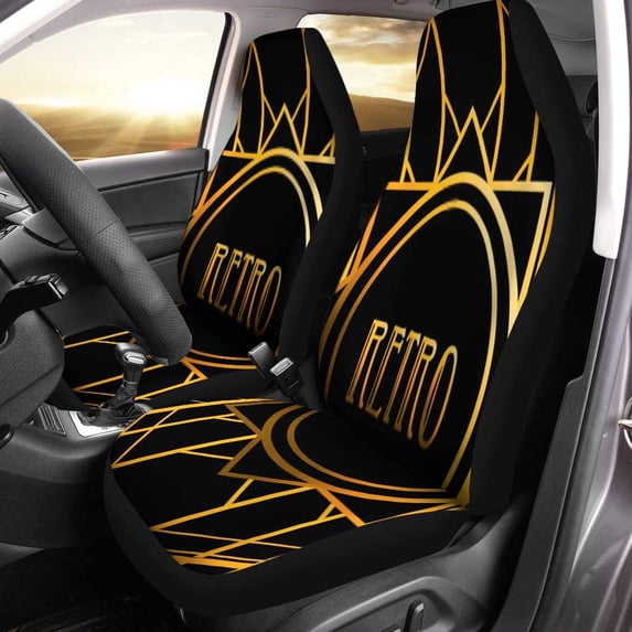 FMSHPON Set of 2 Car Seat Covers Orange Gatsby Vintage Retro 1920S Great Pattern Diamond Abstract Universal Auto Front Seats Protector Fits for Car,SUV Sedan,Truck