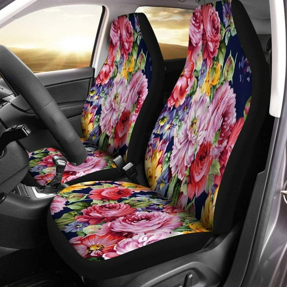FMSHPON Set of 2 Car Seat Covers Pink Beauty Watercolor Flower Pattern Colorful Floral French Tropical Universal Auto Front Seats Protector Fits for Car,SUV Sedan,Truck