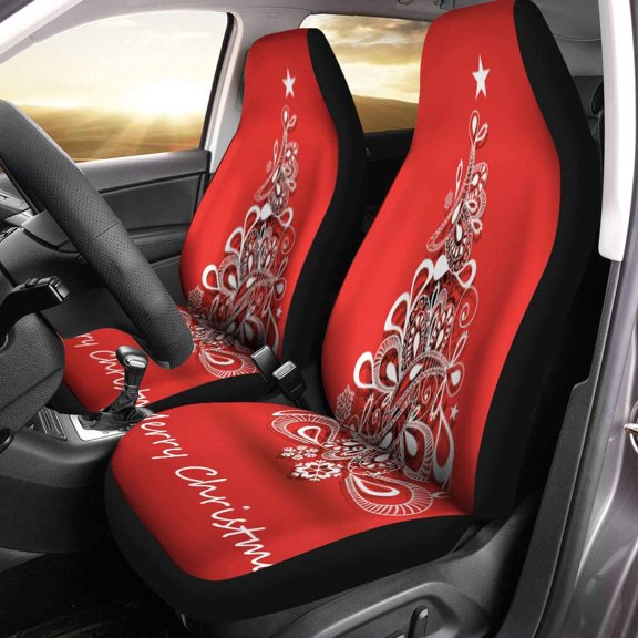 FMSHPON Set of 2 Car Seat Covers Red Greeting Christmas Merry Modern Tree Winter Xmas Holiday Universal Auto Front Seats Protector Fits for Car,SUV Sedan,Truck