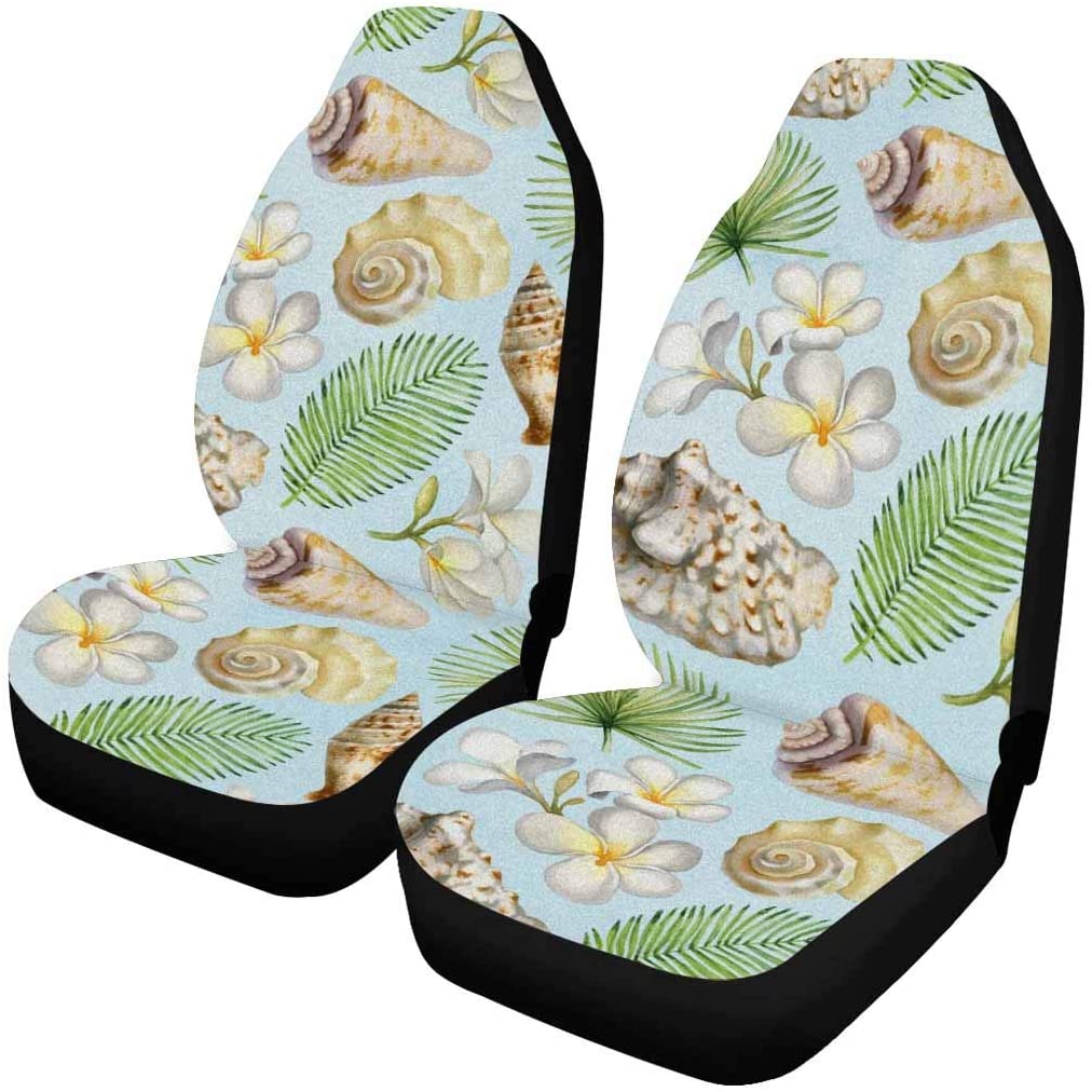 FMSHPON Set of 2 Car Seat Covers Pcs Watercolor Shells Palm Leaves ...