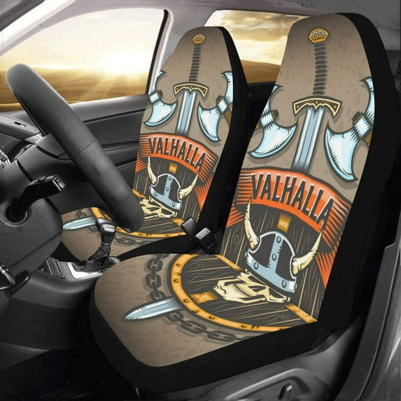 FMSHPON Set of 2 Car Seat Covers Viking Pirates Emblem of Valhalla Universal Auto Front Seats Protector Fits for Car,SUV Sedan,Truck
