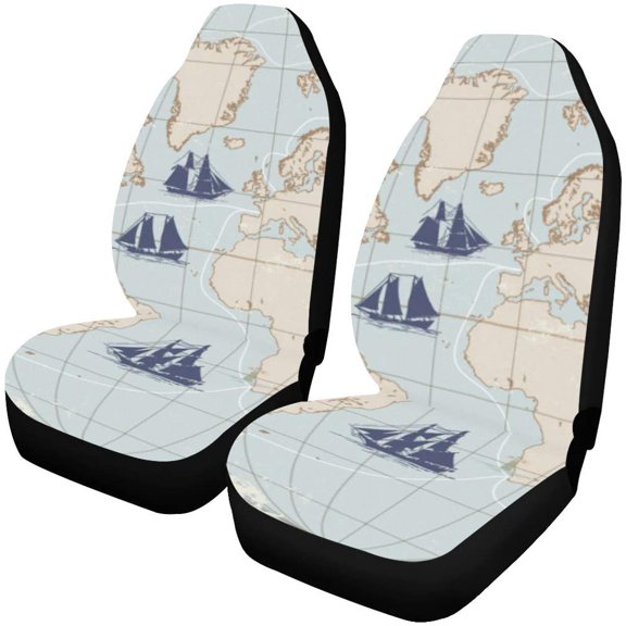 FMSHPON Set of 2 Car Seat Covers World Map Universal Auto Front Seats Protector Fits for Car,SUV Sedan,Truck